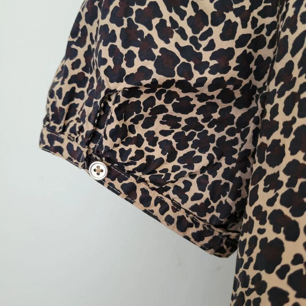 J Crew XS Leopard‎ Print Short Sleeve Top Cotton Puff Sleeve